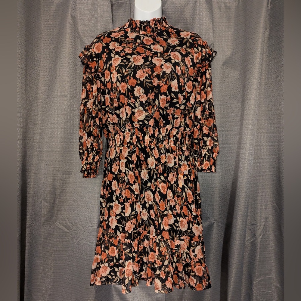 Floral Black and Pink Women's Dress